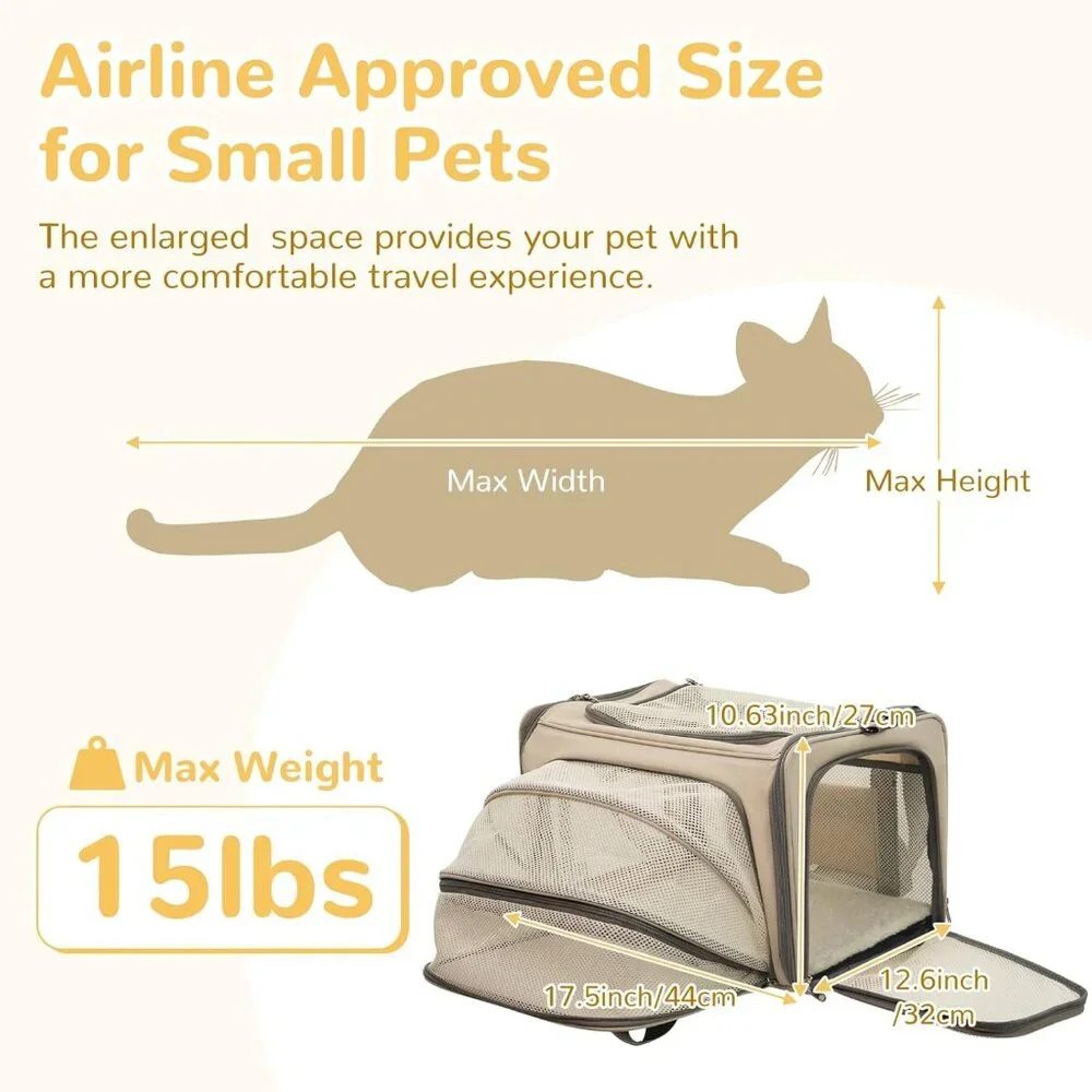 Tranquitas Dog/Cat Carrier Soft for Pets Up to 15 Lbs, TSA Airline Approved